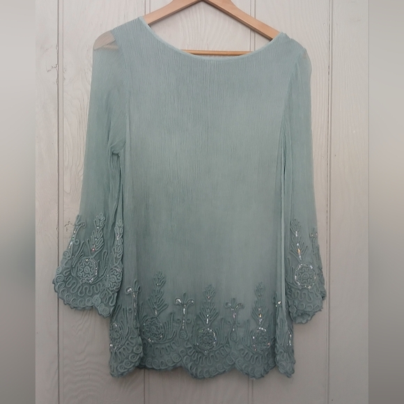 Soft Surroundings Light Blue Embroidered Embellished Silk Blouse Size S - Picture 6 of 6